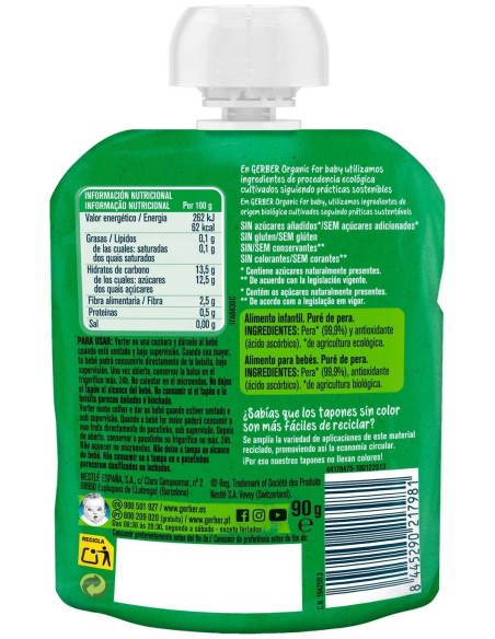 Gerber Pouch Organic Pera, 90 G
