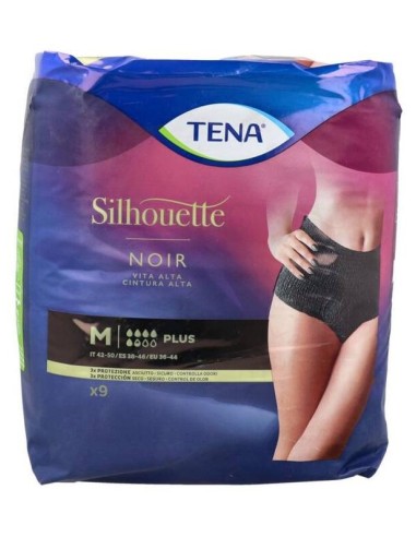 Tena Silhouette Cintura Alta Negro M, 9 Unidades