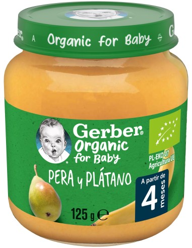 Gerber Organic Pera Y Plátano, 125 Gr