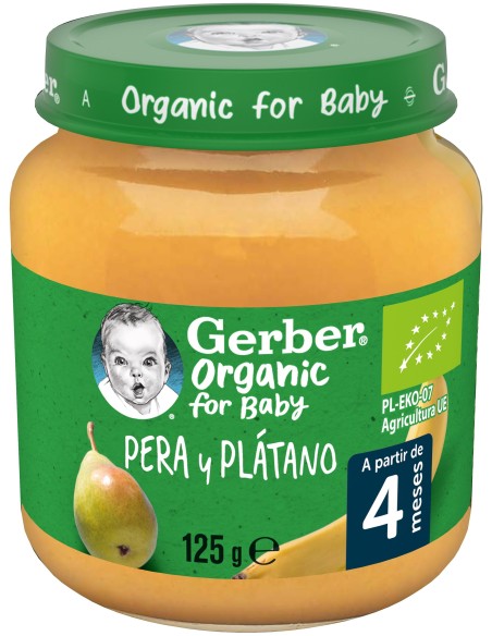 Gerber Organic Pera Y Plátano, 125 Gr