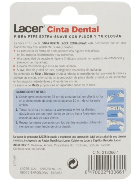 Cinta Dental Lacer Fluor-Triclosan-Menta 50Metros