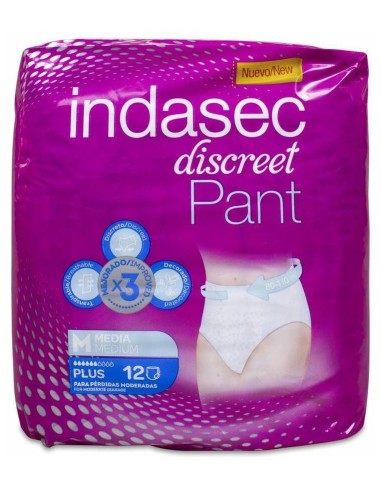 Indasec Discreet Pant Plus Talla Mediana, 12 Uds