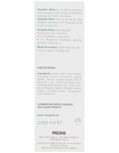 Saugella Attiva Jabón Intimo 250Ml Verde