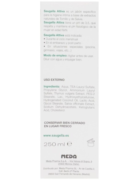 Saugella Attiva Jabón Intimo 250Ml Verde