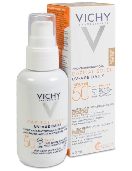 Vichy Capital Soleil Uv Age Fluido Fotoprotector Diario Con Color Spf50+ Tono Light, 50 Ml