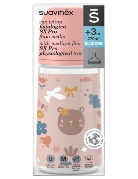 Suavinex Biberón Prints Fisiológico Sx Pro Silicona Medio +0M 270Ml 1Ud