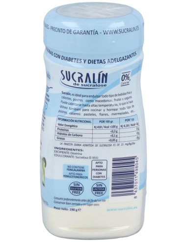 Sucralin De Sucralosa Endulzante Granulado 190 G
