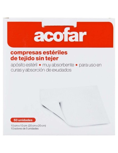 Acofar Compresas Estériles De Tejido Sin Tejer 10X10Cm 50Uds