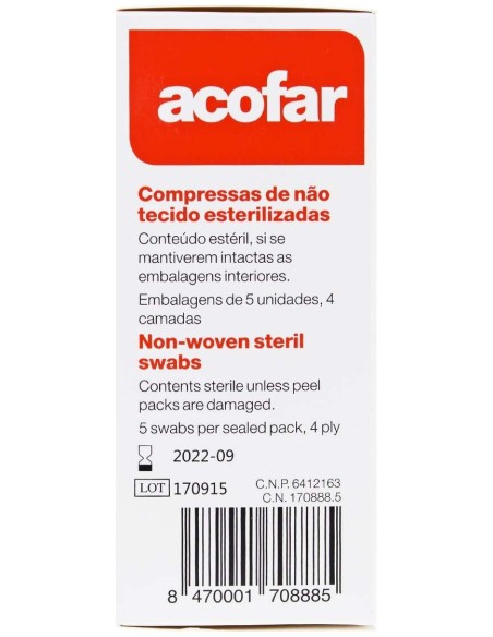 Acofar Compresas Estériles De Tejido Sin Tejer 10X10Cm 50Uds
