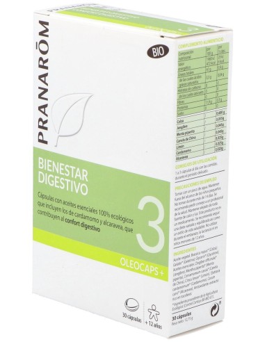 Pranarôm Oleocaps+ 3 Bienestar Digestivo Bio 30Caps