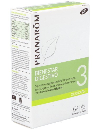 Pranarôm Oleocaps+ 3 Bienestar Digestivo Bio 30Caps