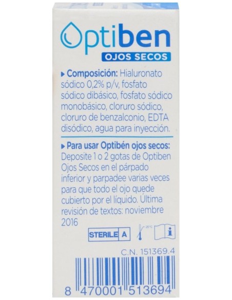 Optiben Ojos Secos Gotas Sequedad Ocular, 10 Ml