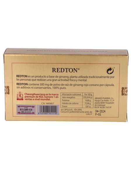 Ginseng Rojo Coreano Redton 50 Capsulas