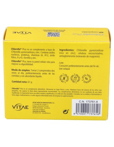 Chlorella Plus Con Zinc 60 Compr Vitae