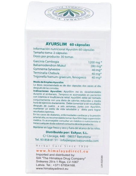 Himalaya Healthcare Ayurslim Adelgazar 60Cáps
