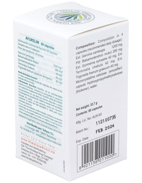 Himalaya Healthcare Ayurslim Adelgazar 60Cáps