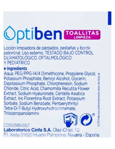 Optiben Toallita Con Loción Limpiadora Higiene, 30 Uds