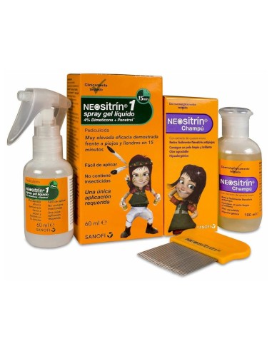 Pack Neositrín 100% Gel + Champú Antipiojos + Lendrera, 1 Ud