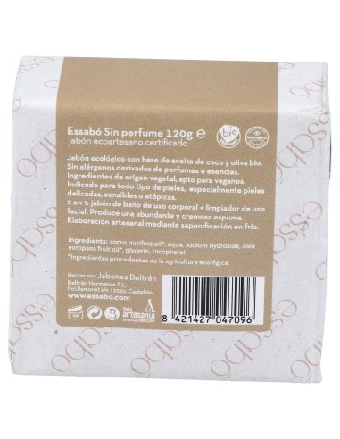 Essabo Jabon Sin Perfume Ecologico 120Gr.