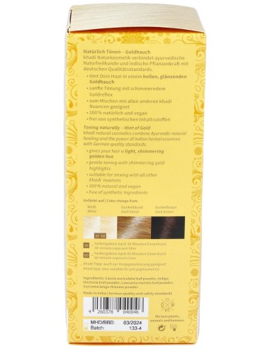 Khadi Hint Of Gold Tinte Rubio Dorado 100% Vegetal 100G