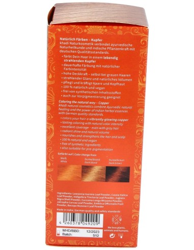 Khadi Herbal Color Cobre Brillante Rubio Y Rojizo 100G