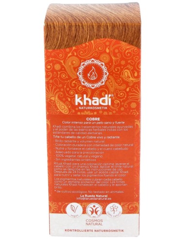 Khadi Herbal Color Cobre Brillante Rubio Y Rojizo 100G