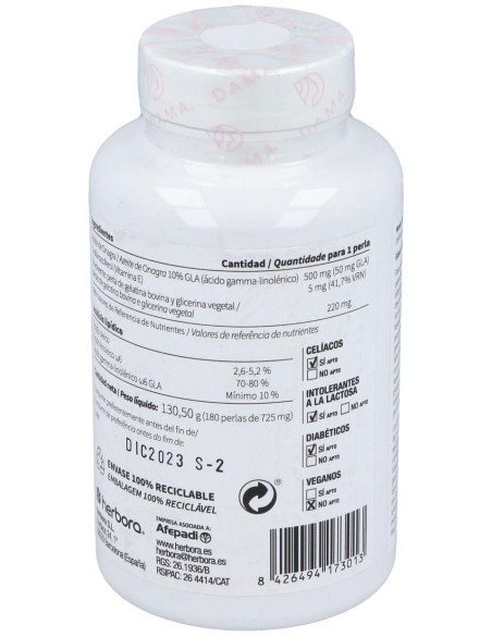 Herbora Aceite De Onagra Y Vitamina E 180 Perlas