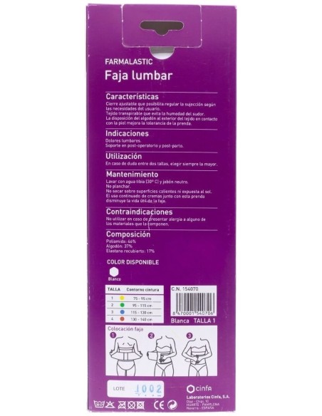 Farmalastic Faja Lumbar Velcro, Talla 1, 1 Ud