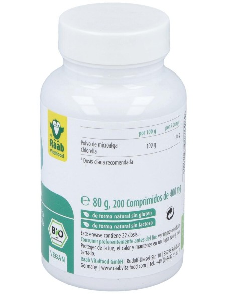 Raab Vitalfood Chlorella Ecológica 200 Comp