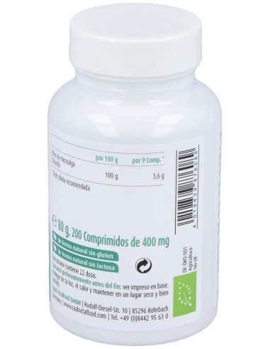 Raab Vitalfood Chlorella Ecológica 200 Comp