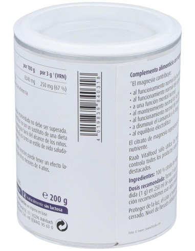 Citrato De Magnesio Polvo 200Gr.
