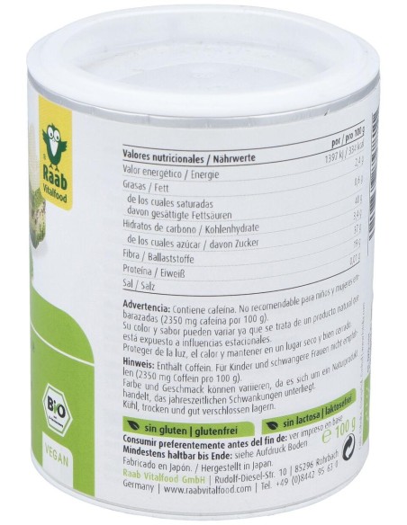 Raab Vitalfood Matcha Te Verde Basic Polvo 100G
