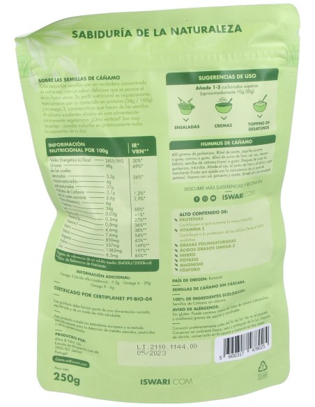 Semillas De Cañamo Sin Cascara 250Gr. Bio