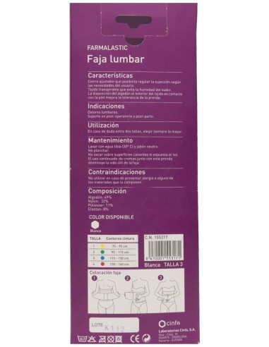 Farmalastic Faja Lumbar Blanca Velcro T-3 1Ud