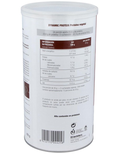 Dynamic Proteina Vegetal Cacao 455Gr.