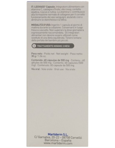 Martiderm Vascular Legvass Drenante Y Tonificante, 60 Cápsulas