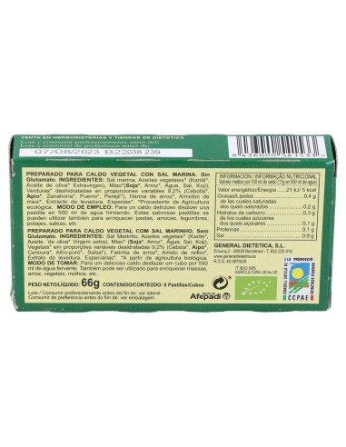 Caldo Vegetal Eco Con Sal Marina Natural 6Pastilla