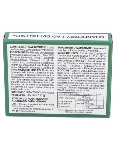 Cranberry 1 Al Dia 150Pacs 30Cap.