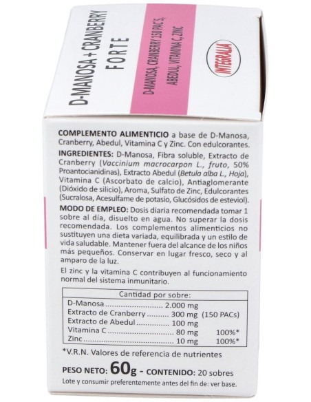 Integralia D-Manosa+Cranberry Forte Abedul Vit C Zinc 20 Sobres