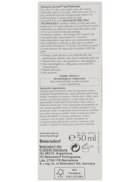 Eucerin Sun Gel Creme Oil Control Dry Touch Spf50+ 50Ml