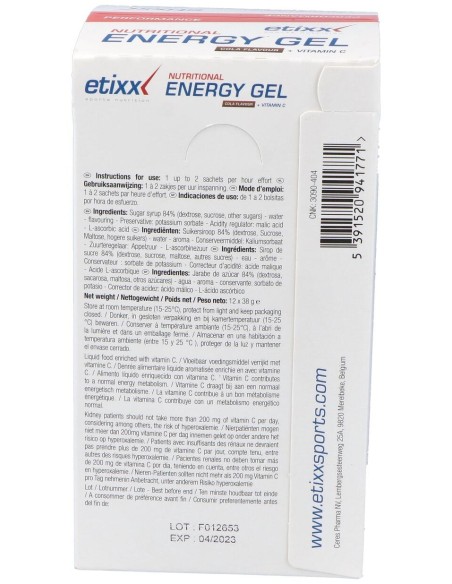 Etixx Nutritional Energy Gel Cola 12Uds