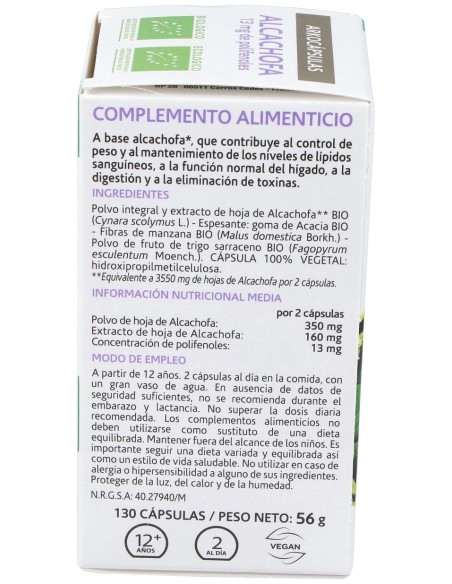 Arkopharma Arkocápsulas Alcachofa Bio 130Caps