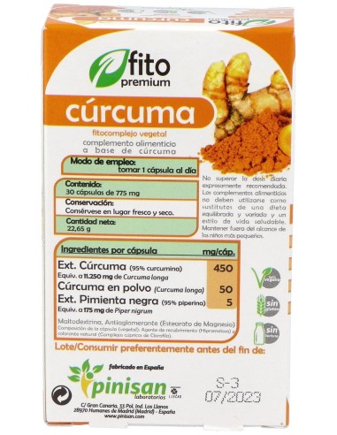 Fito Premium - Curcuma - Pinisan - 30 Cápsulas