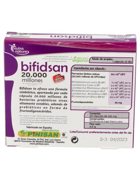 Pinisan Bifidsan 20.000 Millones De Ufc 20 Cápsulas