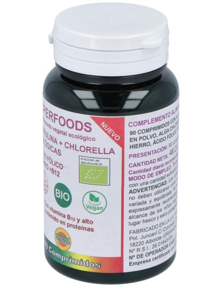 Robis Espirulina+Chlorella +Acido Folico+Hierro+B12 90Comp
