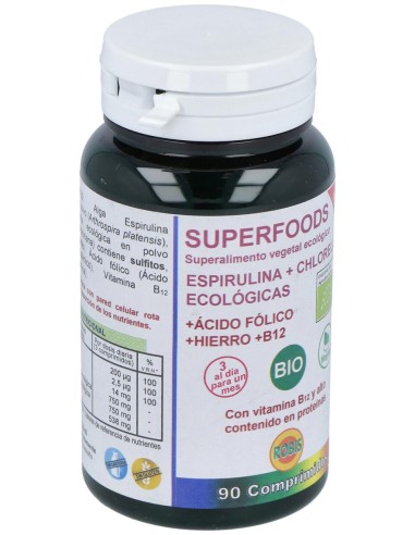 Robis Espirulina+Chlorella +Acido Folico+Hierro+B12 90Comp