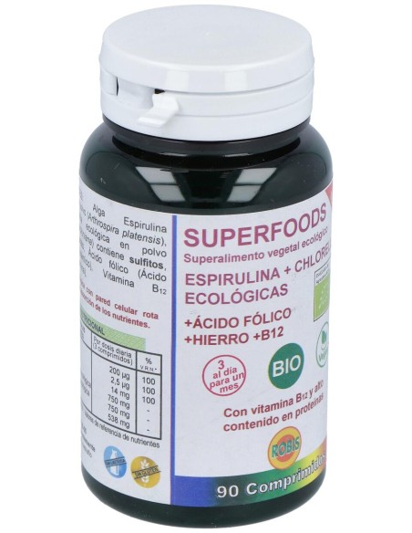Robis Espirulina+Chlorella +Acido Folico+Hierro+B12 90Comp