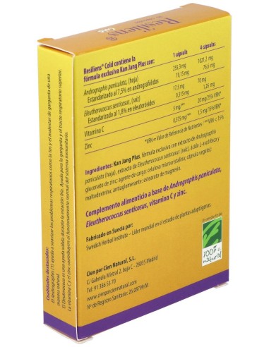 100% Natural Resiliens Cold 30 Cápsulas