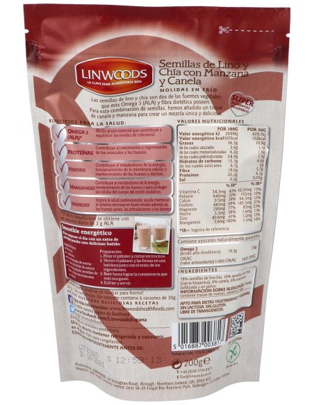 Semillas De Lino Con Chia, Manzana Canela 200G Bio