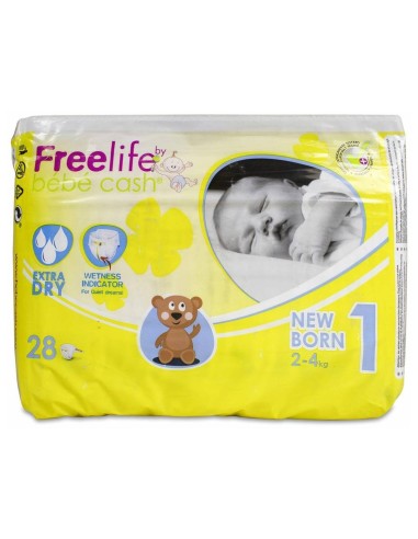 Freelife Pañal Bebé Recién Nacido Talla 1 2-4 Kg, 28 Uds